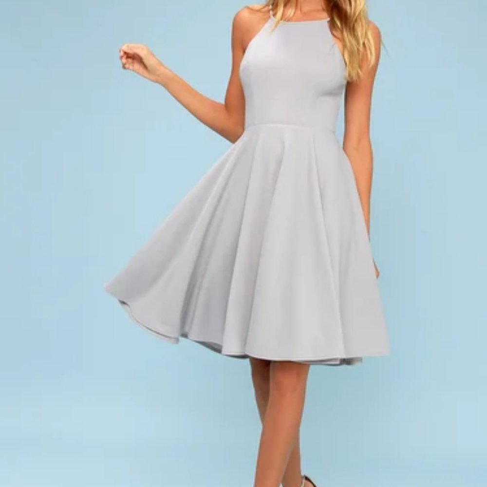 Lulus Irresistible Charm Grey Midi Dress